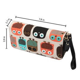 LATH.PIN Women Zipper Wallet Owl Wallet Purse Canvas Phone Card Holder with Coin Pocket and Strap