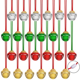 URATOT 24 Pieces Christmas Jingle Bell Necklaces Christmas Decoration Bell Necklaces with Connect Ribbons for Christmas Holiday Gift Supplies