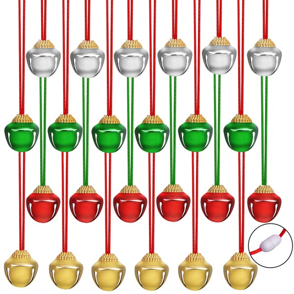 URATOT 24 Pieces Christmas Jingle Bell Necklaces Christmas Decoration Bell Necklaces with Connect Ribbons for Christmas Holiday Gift Supplies