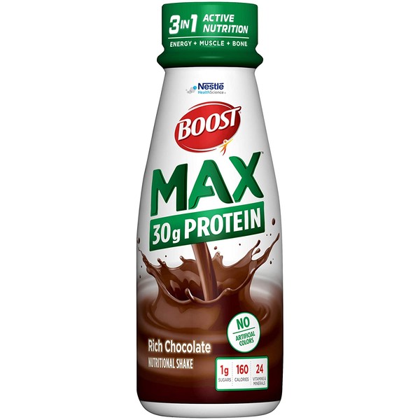 BOOST Max Nutritional Drink, 30g Protein, Rich Chocolate, 11 Ounce Bottle (Pack of 12)