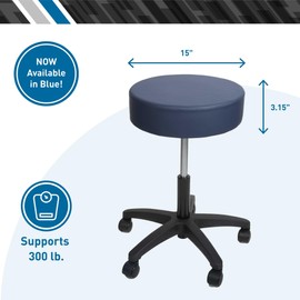 BodyMed Exam Stool – Rolling Stool for Dentists, Spas, & Healthcare Environments – Round Stool with 5 Casters – Adjustable Height from 18.5" to 25" – Easy to Assemble Stool with Wheels – Blue