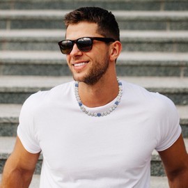 SKQIR Baseball Rhinestone Necklace for Men & Boys, Blue, Zinc, 18in Chain, Baseball Fans