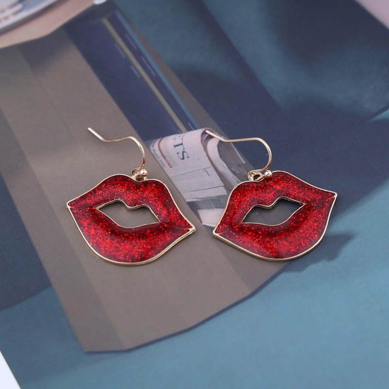 TseenYi Lips Earrings Red Lips Lipstick Earrings Lips Drop Earrings