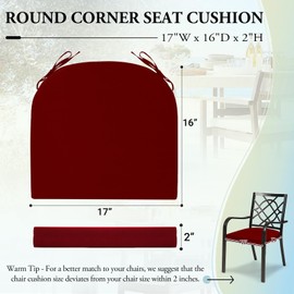Wellsin Outdoor Chair Cushions for Patio Furniture - Patio Chair Cushions Set of 2 - Waterproof Round Corner Outdoor Seat Cushions 17"X16"X2", Burgundy