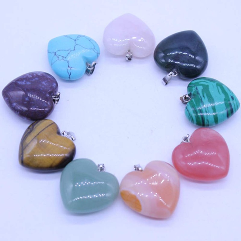 OHPHCALL Natural Stone Heart Pendants Necklace Accessories Jewelry Crafting Set