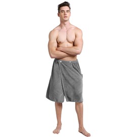 SINLAND Microfiber Men's Spa Sauna Wrap Towel Bath Towel with Adjustable Closure 24inch x 63inch Grey