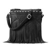 Sunwel Fashion Fringe Crossbody Bag with Rivets Western Purse Vegan Leather Tassel Shoulder Crossbody Bag for Women, Black