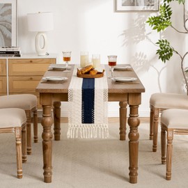 Boho Macrame Table Runner 30 x 180 cm Dark Blue Table Runner Country House Style Tablecloth with Handmade Tassels Crochet Lace Mesh Table Runner for Dining Room Home Decor Autumn