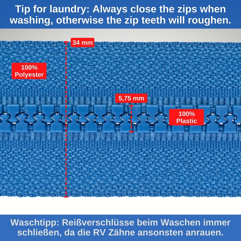 Separable Zipper, 2 Pack, 45cm Rail Length, in White, 1-Way