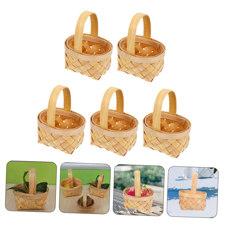 iplusmile 5Pcs Tiny Woven Baskets with Handle Versatile Party Treats