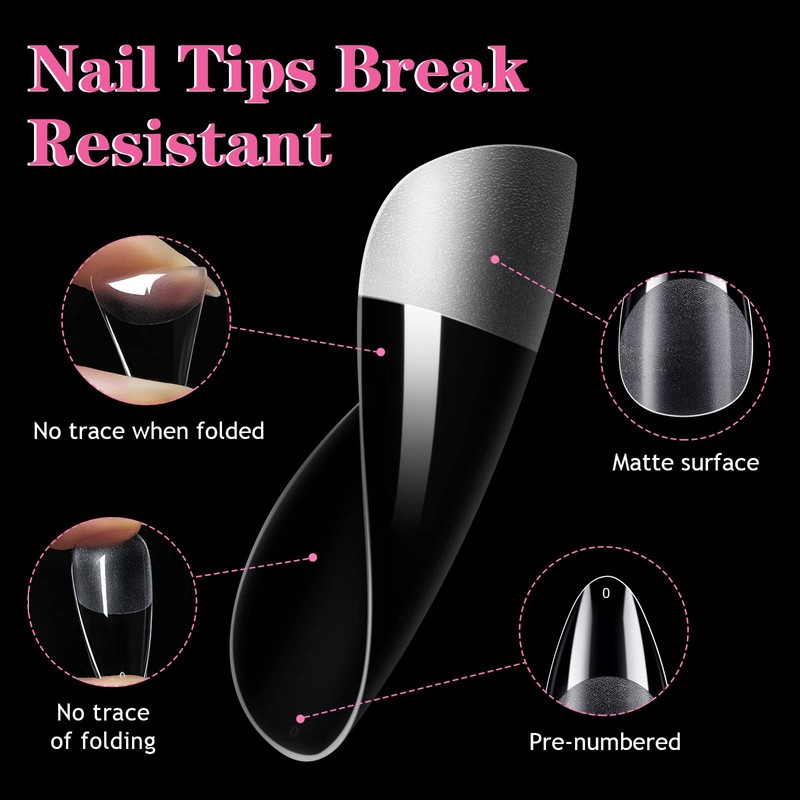 INPING Soft Gel Full Cover Nail Tips, 240PCS Short Almond