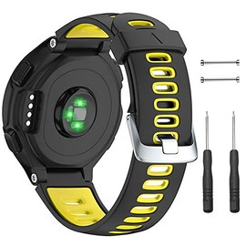 NotoCity Silicone Watch Band Replacement Solft Silicone Strap Compatible Forerunner 230/ 220/ 235/ 620/ 630/ 735XT/ Approach S20/ S5/ S6-Black Yellow