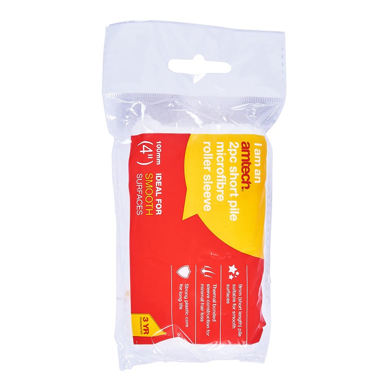 Amtech G4445 100mm (4") Roller Sleeves, 9mm Microfibre Pile Roller