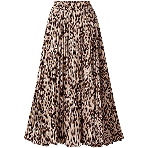 CHARTOU Womens Chic Elastic High Waisted A Line Leopard Print