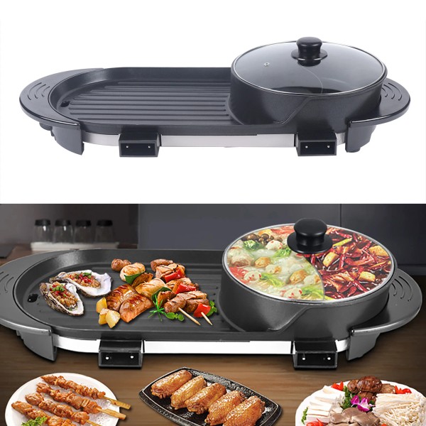 2 in 1 Electric Non-Stick Grill Hot Pot BBQ Grill
