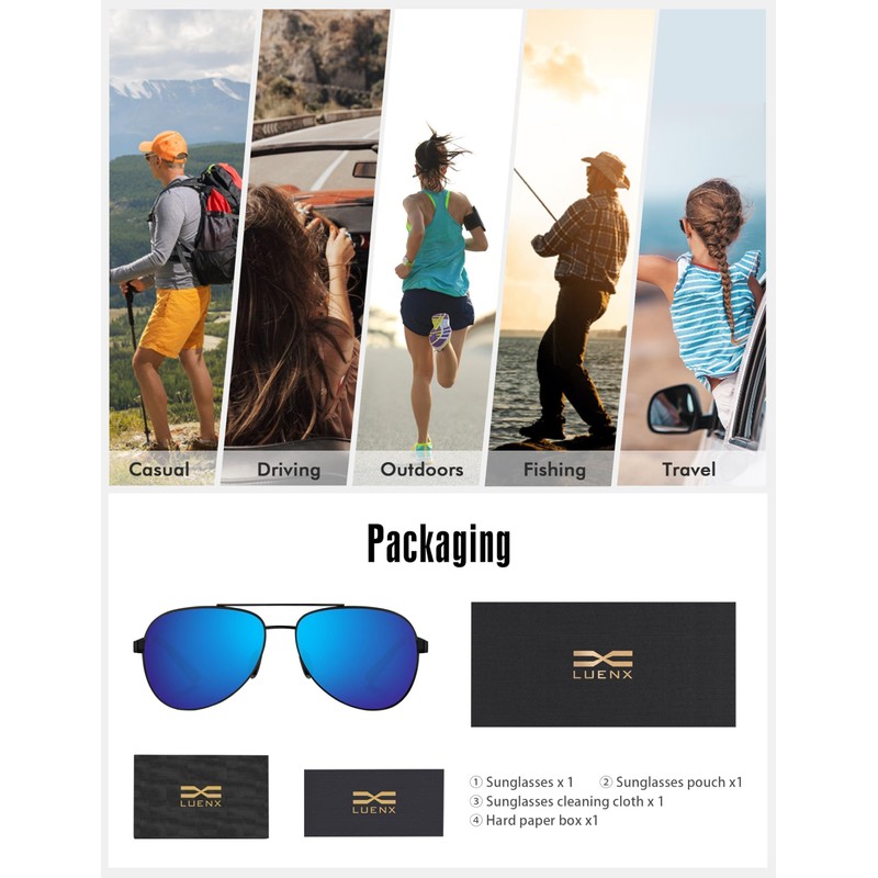 LUENX Aviator Sunglasses for Men Women Polarized - UV400 Protection,