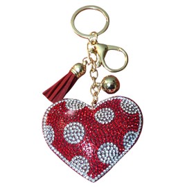 Popfizzy Bling Red Heart Keychain Accessories for Women, Rhinestone Love Heart Purse Charms for Handbags, Red Heart Gifts