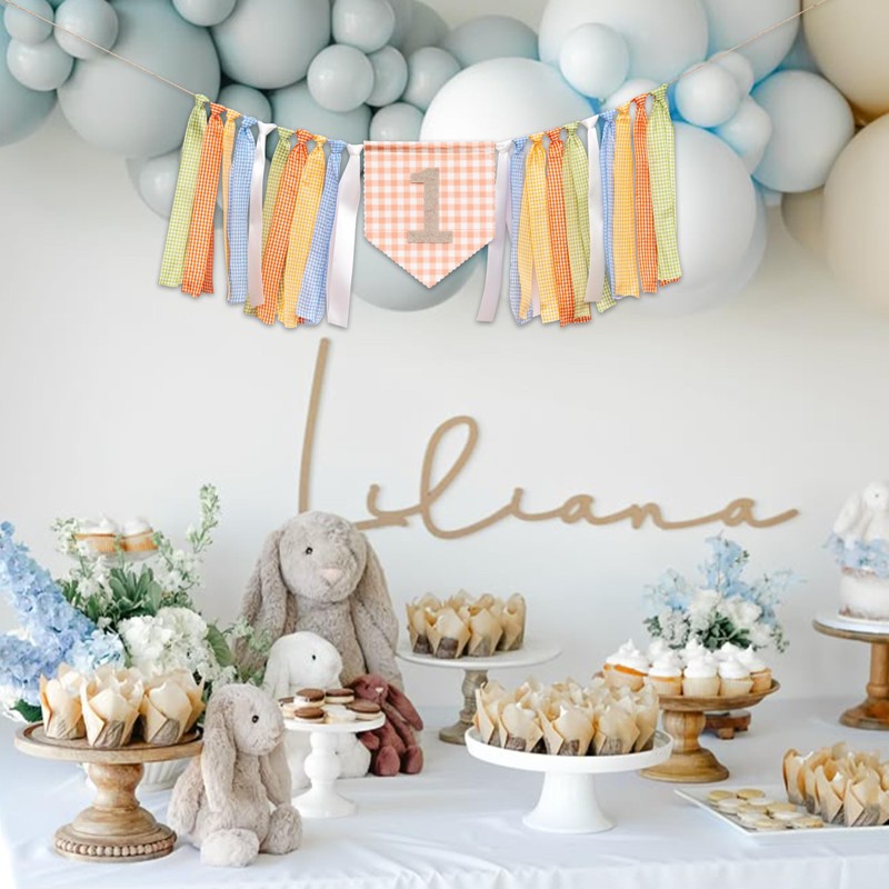 Upfirst Colorful Gingham Ribbon 1st High Chair Banner