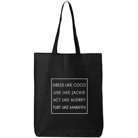 zerogravitee Dress Like Coco Live Like Jackie Cotton Canvas Tote Bag in Black - One Size