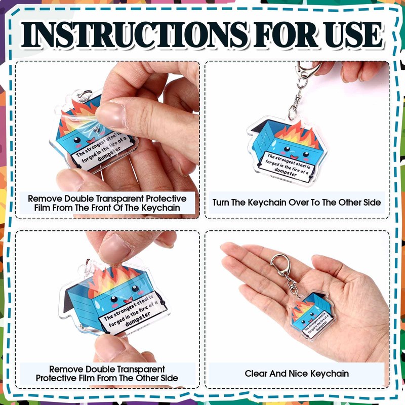 Siifert 96 Sets Dumpster Fire Acrylic Keychains Emotional Support Employee