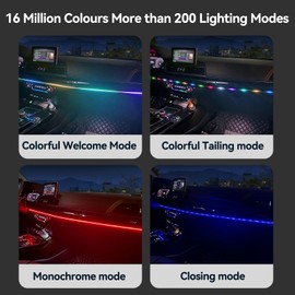 Giabuao Acrylic Ambient Lighting Car LED Interior Lighting, 2 in 1 110 cm + 35 cm 168 LEDs RGB LED