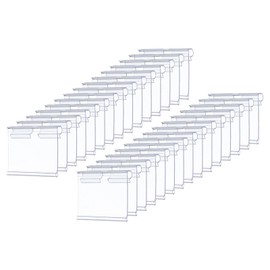 MECCANIXITY Plastic Wire Shelf Label Holders 1.97"x1.65" Clear Double Hook Price Tag Holder Reusable Shelf Sign Tags with Paper for Storage Market Pack of 30