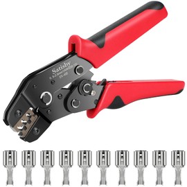 Satisby Spade Connector Crimping Tool, 0.5-2.5mm²/20-13 AWG Ratchet Structure Crimping Tool for 2.8/4.8/6.3mm Male and Female Spade Connectors with 10PCS Thickening 6.3mm Female Terminals