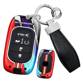 ontto luminous car key fob cover fit for Honda HR-V CR-V Accord Civic Pilot Sport SI EX-L EX Touring 2025 2024 2023 2022 key holder Metal Smart Shell case keyring keychain Accessories 5 buttons Red