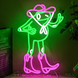 Alkkign Frog Cowboy Neon Sign for Wall Decor Cowboy Toad Neon Light Frog LED Neon Signs Colorful Led Neon Lights for Bedroom Man Cave Shop Decoration