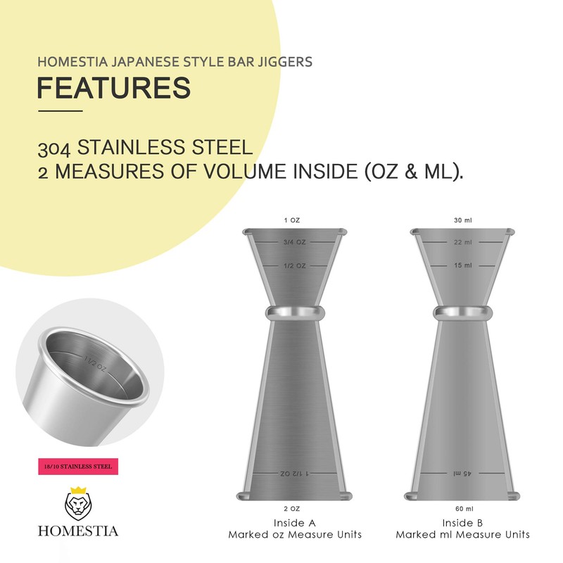 Homestia Double Cocktail Jigger with Measurements Inside (OZ&ML), Jigger for