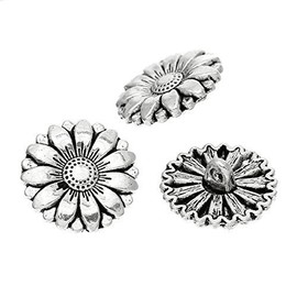 The Bead and Button Box - 10 Silver Tone Sunflower Buttons. Lead and Nickel Free. 18mm Suitable for Sewing, Knitting, Crochet, Crafts, Decoration. Shabby Chic Quality Heavy Buttons