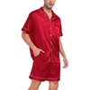 SWOMOG Men Satin Silk Pajamas Sets Short Sleeve Sleepwear Button-Down