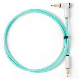 MyVolts Candycord audio cable, straight mini jack to angled mini jack, 70cm, Mint Green colour, perfect for Microfreak, Korg Volca, Pocket Operator, headphones