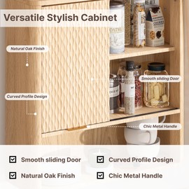 Cooday Diamond Texture Bathroom Wall Cabinet, Wall Mounted Storage Organizer with Fluted Sliding Door, Natural Oak Color, Bathroom Wall Cabinet for Kitchen, Living Room