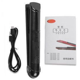 Mini Rechargeable Cordless Hair Curler & Straightener Hair Ironing Device Styling Tool (Black)
