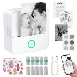 eSynic Portable Mini Printer Compatible with Android and iOS, Thermal Printer without Ink or Toner, Bluetooth Connection, Black and White Printing, Small Printer with Two Types of Paper