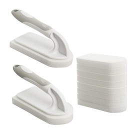 Yocada Handheld Cleaning Scrub Brush Set 2 Pack with Total 10 Hook-Shaped Scouring Pads Heavy Duty Cleaning Pads for Stubborn Stains Bathroom Kitchen Sink Tile Grout Clean