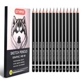 GETHPEN Professional Drawing Sketching Pencil Set - 14 Pieces Graphite Pencils(14B - 4H), Ideal for Drawing Art, Sketching, Shading, Artist Pencils for Beginners & Pro Artists