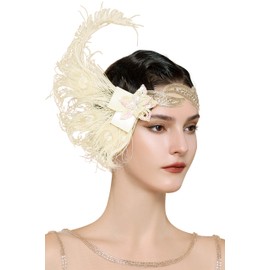 BABEYOND Roaring 20's Sequined Showgirl Flapper Headband with peacock Feather Plume