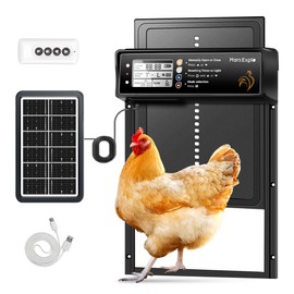 Mars Explo Solar Powered Automatic Chicken Coop Door, LCD Display, Timer & Light Sensor, 20-m Remote Control,Electirc Door,4 Modes, USB Rechargeable Battery, Black