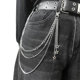OWMOSYX Silver Star Pants Chain Layered Rock Wallet Jeans Trousers Chain Belt Vintage Goth Punk Hip Hop Body Accessories for Women Men (Tassel style)