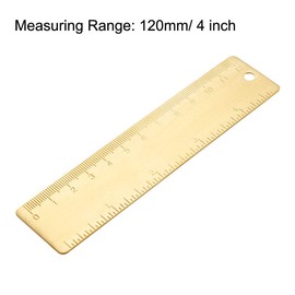 sourcing map Straight Brass Ruler 120mm 4 Inches Metric Measurement Tool Drawing Measuring Ruler 1mm Thickness