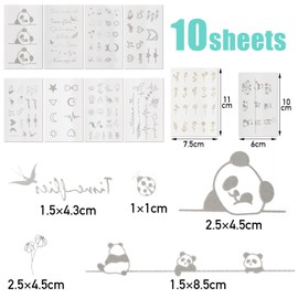 10 Sheets 100pcs+ Small Temporary Tattoo Stickers Realistic Finger Tattoos Flowers Panda Heart Quotes Tiny Removable Fake Tattoos For Women Girls