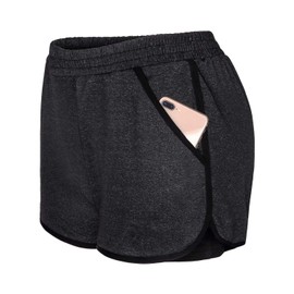 Blevonh Pantalones cortos 2 en 1 para mujer, con bolsillos, S-XXXL, Negro, S