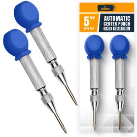 ALBO Spring Loaded Center Punch Tool – 5 Inch Automatic Punch for Metal, Wood & Steel – Heavy Duty Drill Punch with Non-Slip Comfort Cap, Galvanized Finish & Precision Tip for Accurate Marking (2pcs)