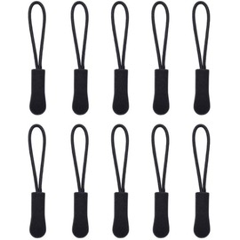 Jizlan 10 Pcs Black Zipper Pull Puller End Fit Rope Tag Replacement Clip Broken Buckle Fixer Tent Tab Cord Kit Suitcase Zip Backpack Travel Bag