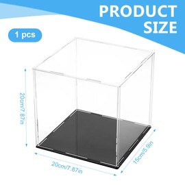 JAWUZ Transparent Display Case 10 x 10 x 10 cm - Acrylic Box with 2 mm Thickness - Buildable Cube-Shaped Showcase Display with 5 mm Black Base Plate Dust Protection Box for Collectible Figures Models