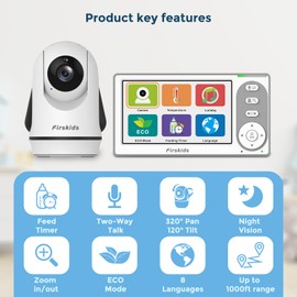 Baby Monitor with 2 Cameras No WiFi, 4.3" IPS Split-Screen, 30H Battery, Pan-Tilt-Zoom, Night Vision, 2-Way Audio, Room Temp Sensor, Lullaby, Plug & Play - Ideal for Travel