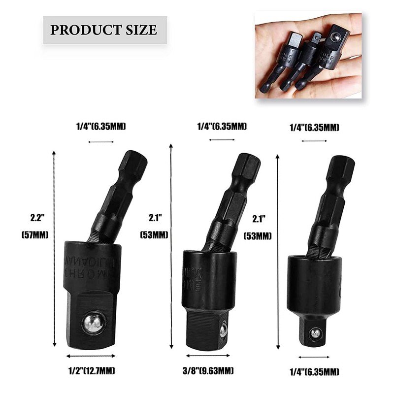 Impact Adapter Extension Set 3 PCS Swivel Impact Driver Socket