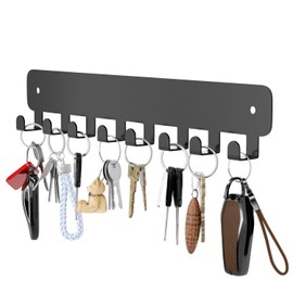 pickpiff Key Holder Wall Mount, Adhesive Key Rack with 8 Hooks Hanger for Car Key Ring, Metal Key Chain Organizer, Black 1 Pack